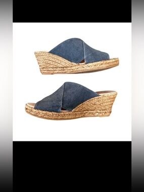 Eric Michael Denim Espadrille Wedge Mules Blue Size 40 US 9 9.5 Boho Coastal